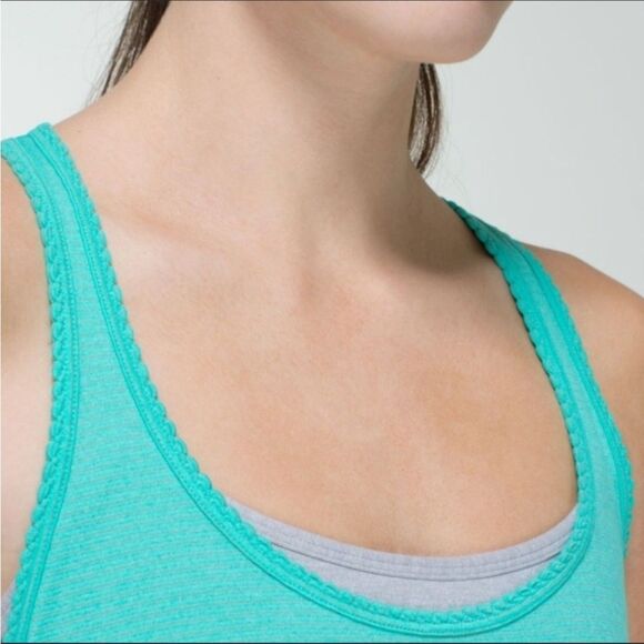 Lululemon 105F Singlet Racerback Tank Heathered Bali Breeze Teal Stripe Sz 6 - Picture 3 of 8